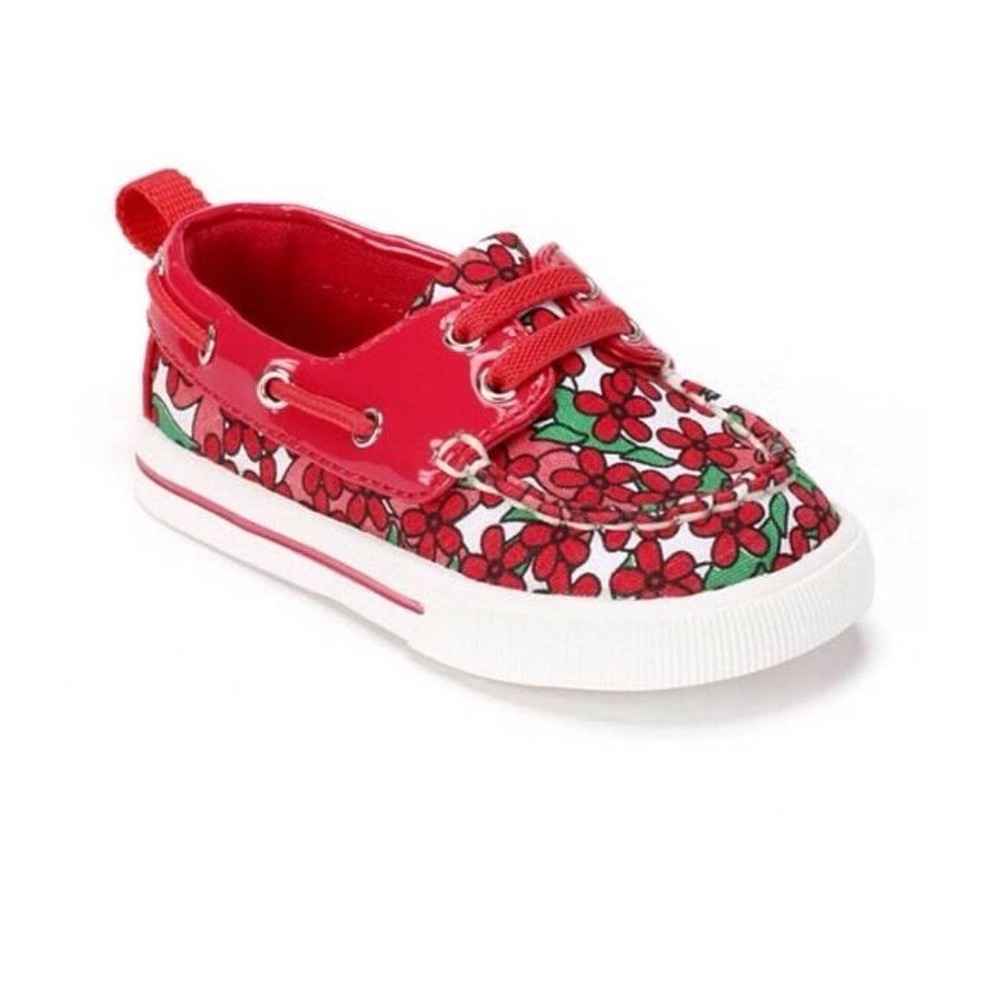 NEW‎ Jumping Beans Baby Girls Slip On Canvas Bright Pink Flower Boat Shoes 2T